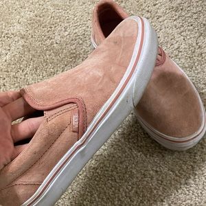 Pink, suede, lightly worn slip on vans